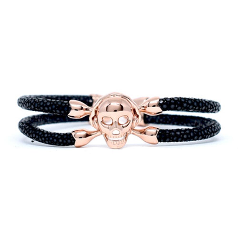 Skull Bracelet | Black with Rose Gold Skull | Double Bone