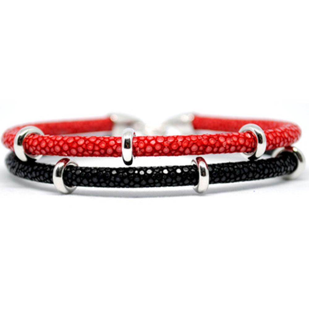Double Stingray Bracelet | Red/Black & Silver | Double Bone