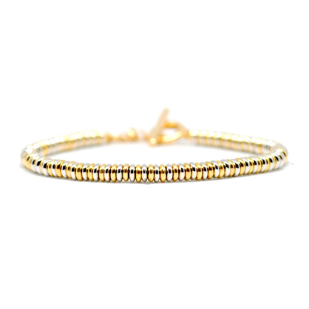 Single Beaded Bracelet | White/Yellow Gold | Double Bone